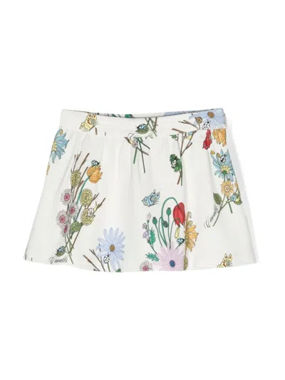 Roberto Cavalli Junior Babies' Logo-plaque Floral-print Skirt In White