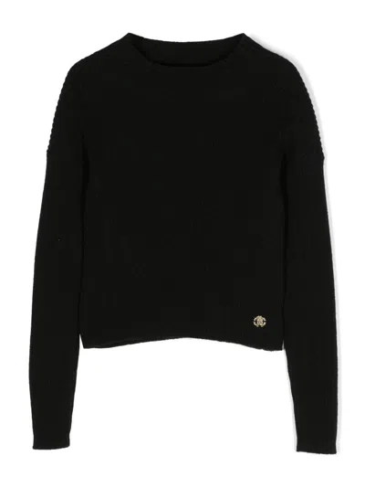 Roberto Cavalli Junior Kids' Logo-plaque Ribbed Sweatshirt In Black