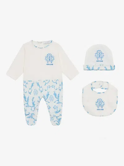 Roberto Cavalli Logo-print Babygrow Set In Blue