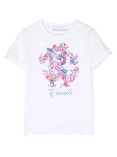 Roberto Cavalli Junior Kids' Logo-print Cotton T-shirt In White