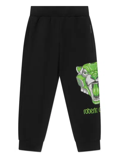 Roberto Cavalli Kids' Logo-print Cotton Track Pants In 黑色
