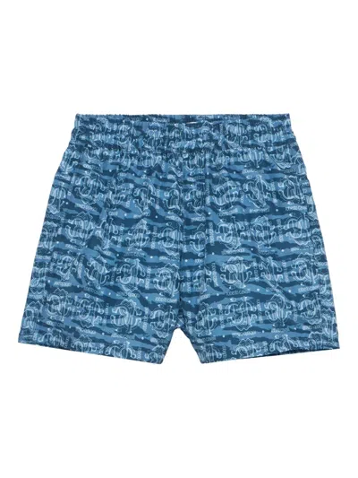 Roberto Cavalli Kids' Logo-print Swim Shorts In Blue