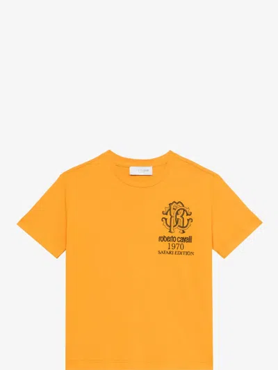 Roberto Cavalli Kids' Logo-print T-shirt In Orange