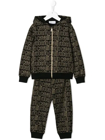 Roberto Cavalli Junior Kids' Logo Print Tracksuit Set In Black