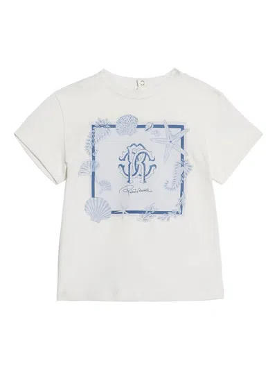 Roberto Cavalli Babies' Marine Print T-shirt In White