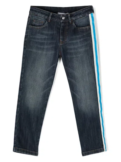 Roberto Cavalli Kids' Logo-embroidered Straight-leg Jeans In Blue