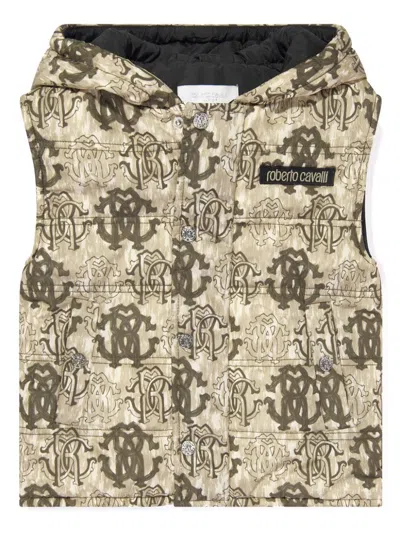 Roberto Cavalli Kids' Monogram Padded Gilet In Brown