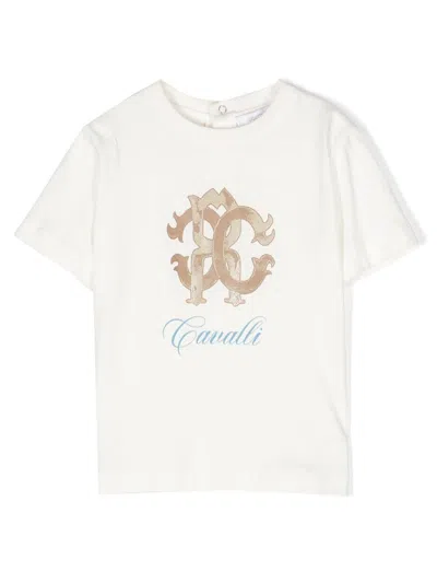 Roberto Cavalli Babies' Monogram-print Cotton T-shirt In White