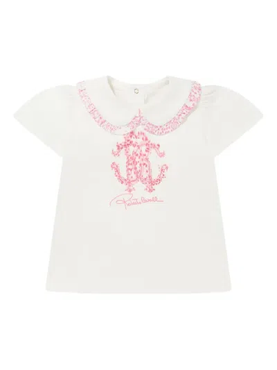 Roberto Cavalli Junior Babies' Monogram-print T-shirt In White
