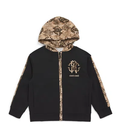 Roberto Cavalli Junior Kids' Monogram Zip-up Hoodie In Black