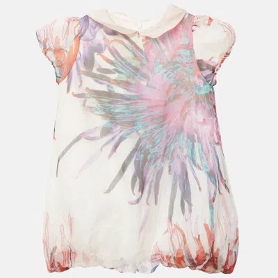Pre-owned Roberto Cavalli Junior Multicolour Floral Print Silk Balloon Dress 18m