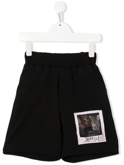 Roberto Cavalli Junior Patch-detail Track Shorts In Black