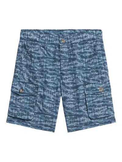 Roberto Cavalli Babies' Printed Cargo Shorts In Blue
