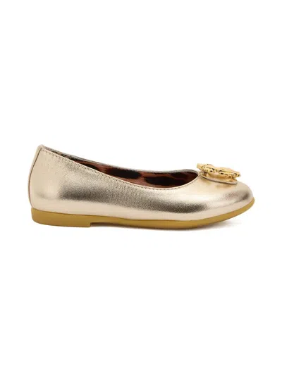 Roberto Cavalli Junior Kids' Rc Monogram-plaque Ballerina Shoes In Gold
