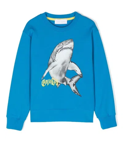 Roberto Cavalli Junior Sweatshirt Mit Hai-print In Blue