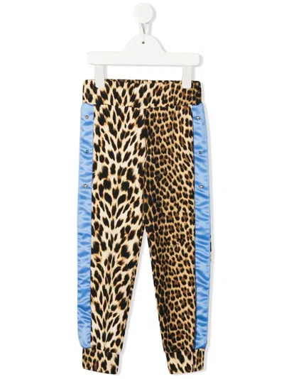 Roberto Cavalli Kids' Side-stripe Leopard-print Leggings In Brown
