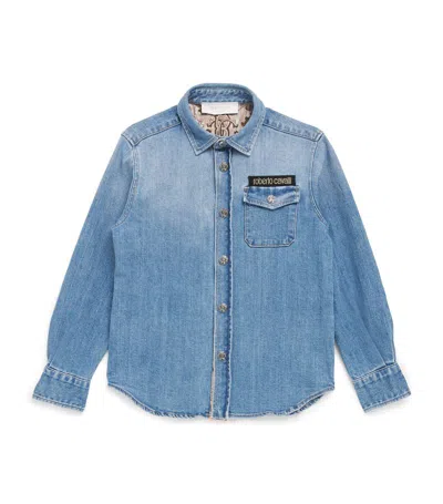 Roberto Cavalli Junior Kids' Stretch-denim Shirt (4-16 Years) In Blue