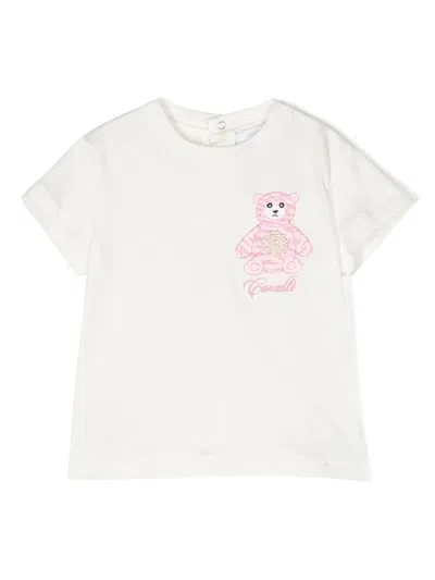 Roberto Cavalli Junior Babies' T-shirt Mit Teddy-stickerei In White