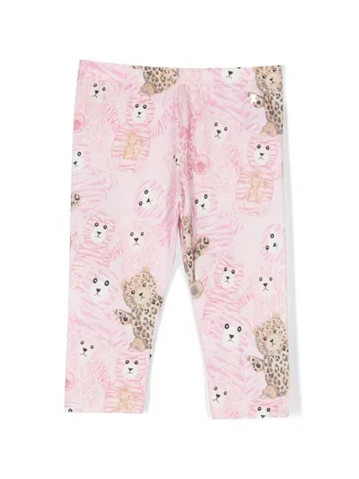 Roberto Cavalli Junior Babies' Teddy Bear-print Cotton Leggings In Pink