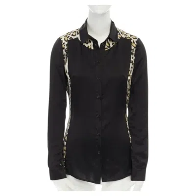 Pre-owned Roberto Cavalli Just Cavalli 100% Silk Black Leopard Button Front Shirt It40 S
