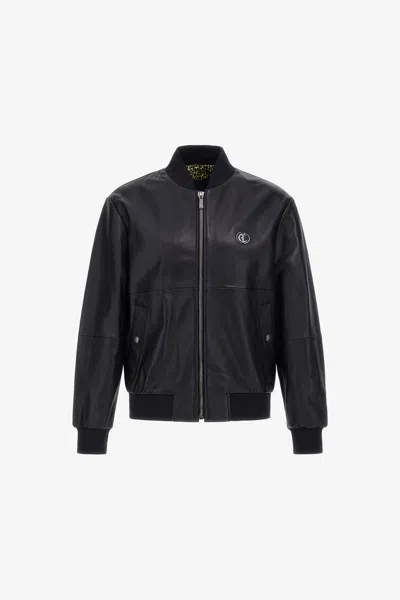 Roberto Cavalli Just Cavalli Leather Bomber Jacket In Black