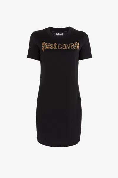 Roberto Cavalli Just Cavalli Logo-print Mini Dress In Black