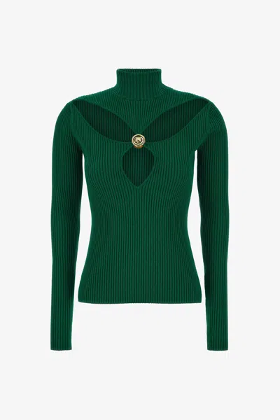 Roberto Cavalli Just Cavalli Ribbed Lurex Pullover In Green