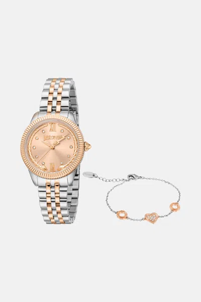 Roberto Cavalli Just Cavalli Set: Watch + Bracelet In Metallic