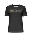 Roberto Cavalli Black T-shirt With Embroidered Logo In Blue