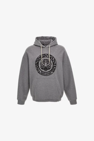 Roberto Cavalli Just Cavalli Tiger Logo Front-pocket Sweatshirt In Gray