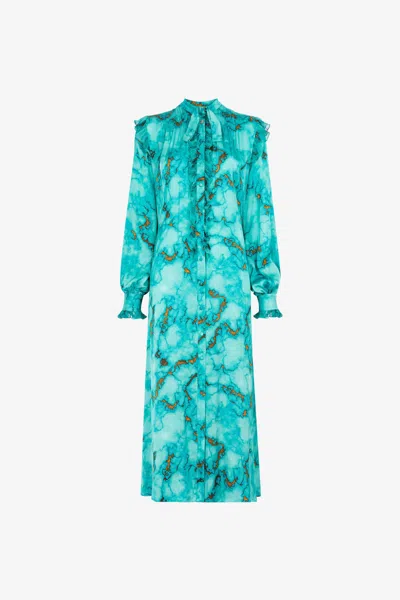 Roberto Cavalli Marble-print Shirt Dress In Light Blue