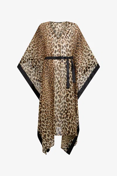 Roberto Cavalli Leopard Print Kaftan In Brown