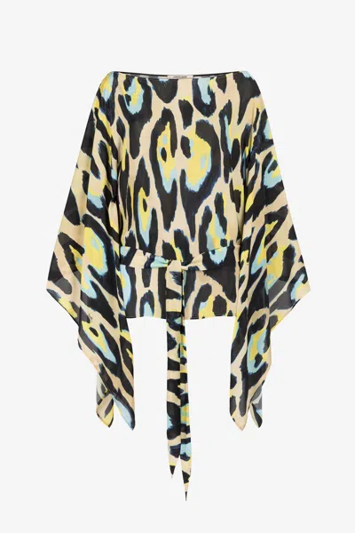Roberto Cavalli Animal-print Draped Blouse In Yellow