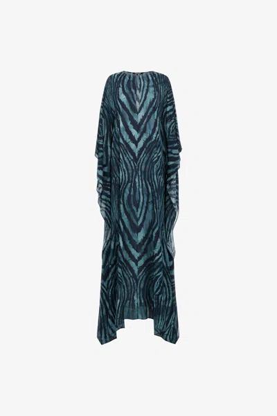 Roberto Cavalli Kaftan With Devorè Effect In Dark Blue