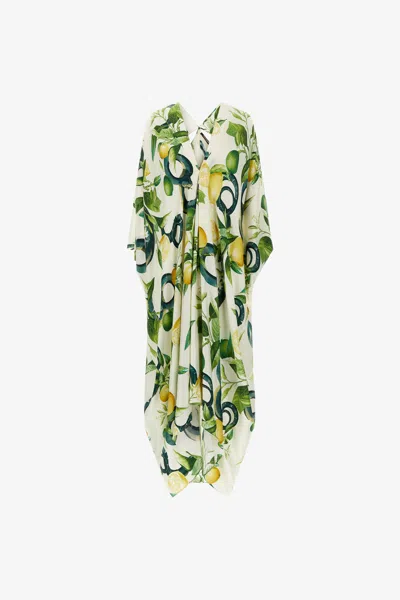 Roberto Cavalli Kaftano Lemon Print In Ivory
