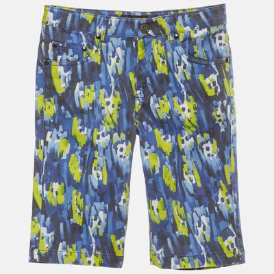 Pre-owned Roberto Cavalli Kids Blue Brushstroke Print Denim Shorts S