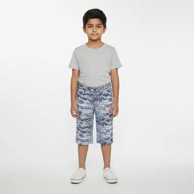 Pre-owned Roberto Cavalli Kids Blue Lizard Print Gabardine Bermuda Shorts L