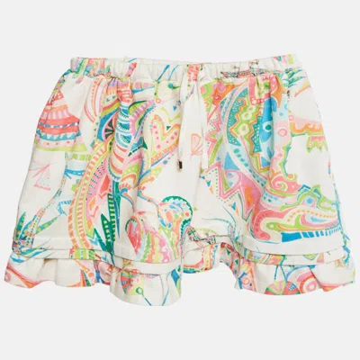 Pre-owned Roberto Cavalli Kids White Printed Cotton Drawstring Skirt 6 Yrs