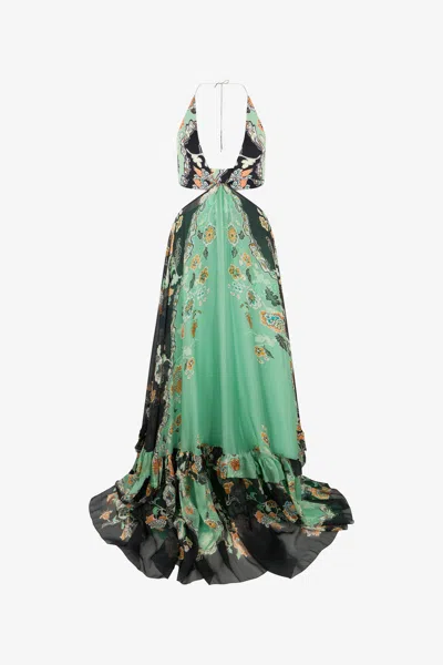 Roberto Cavalli Kimono Print Silk Maxi Dress In Multi