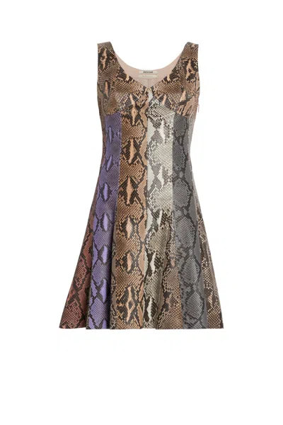 Roberto Cavalli Multicolour Python And Leather Dress In Brown