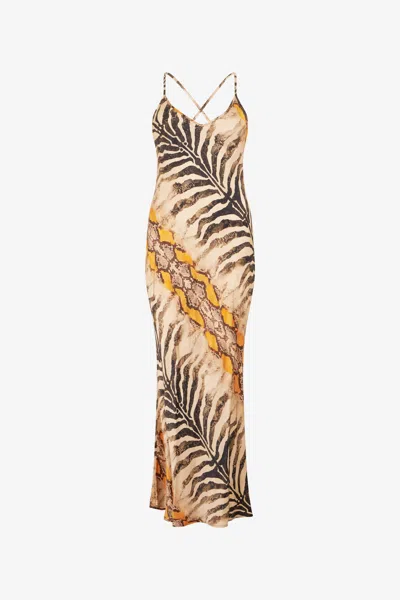 Roberto Cavalli Silk Dress With Animalier Print In Orange