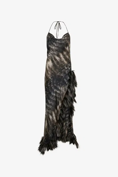 Roberto Cavalli Maxi Fur-print Halterneck Dress In Black