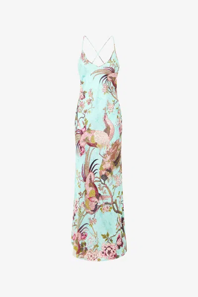 Roberto Cavalli Kleid Im Stil Eines Unterkleids Mit Oriental Bird Print In Multi
