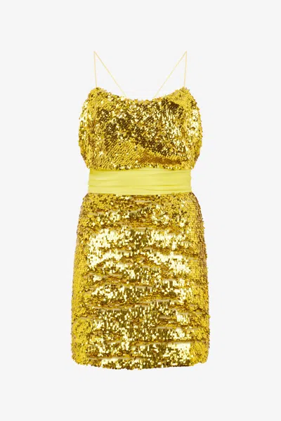 Roberto Cavalli Sequin-embellished Draped Mini Dress In Yellow
