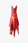 Roberto Cavalli Kleid Mit Asymmetrischem Rock Und Print Rose In Red