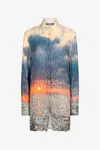 Roberto Cavalli Printed Distressed Shirt In Blue/orange