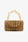Roberto Cavalli Small Bag With Leopard Skin Print And Chain In Brown