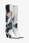 Roberto Cavalli Knee-high Boots With Marble Print In Black/white