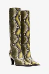 Roberto Cavalli Knee-high Boots With Python Print In Dark Green