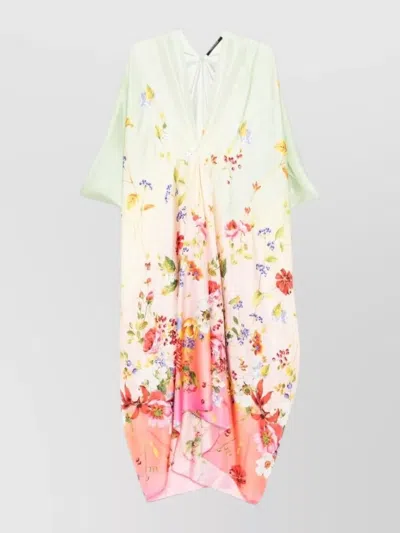 Roberto Cavalli Knee Length Dress Draped Floral V Neck In Multi